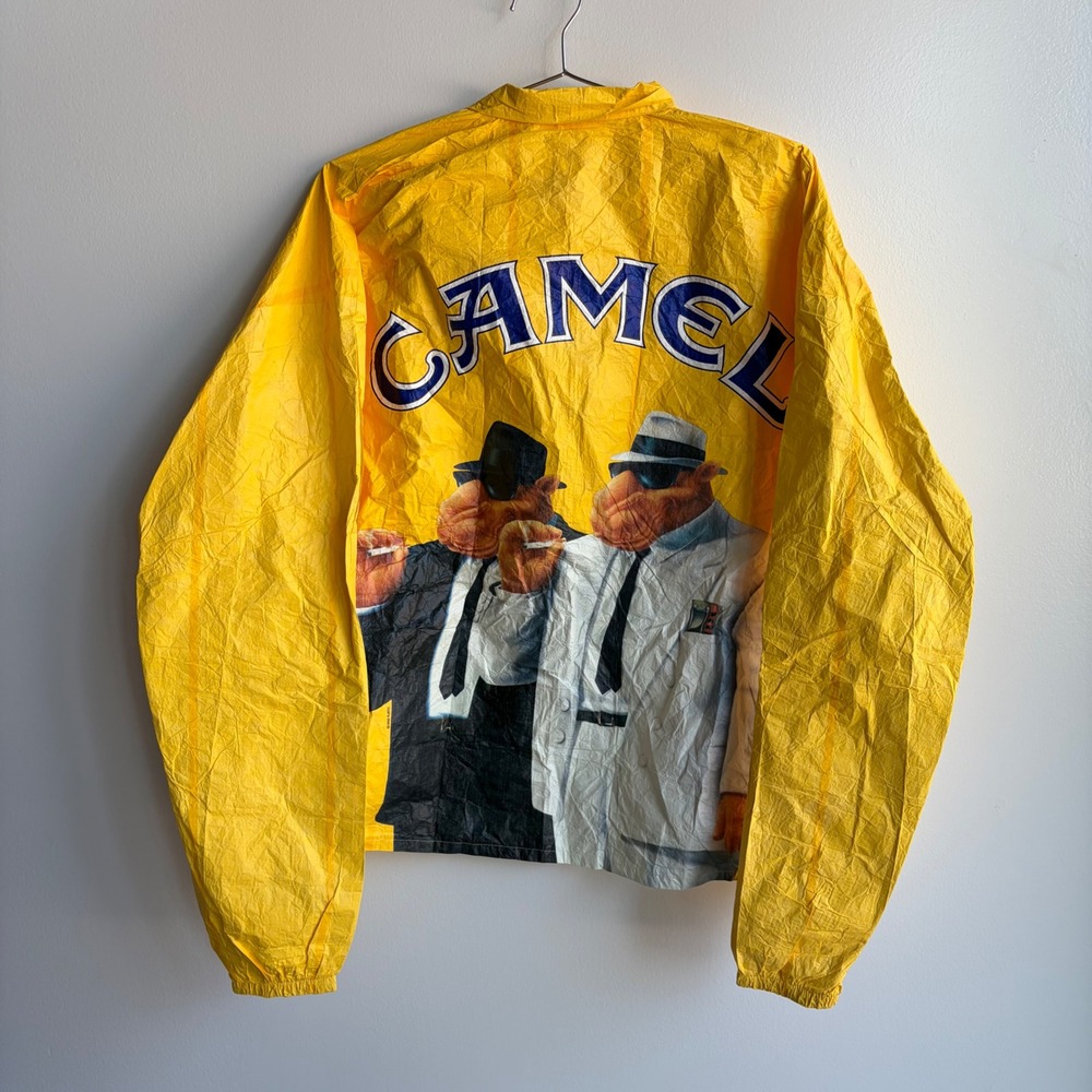 Vintage Camel Joe Cigarettes Tyvek Windbreaker Jacket Yellow XL Joe Camel 90s